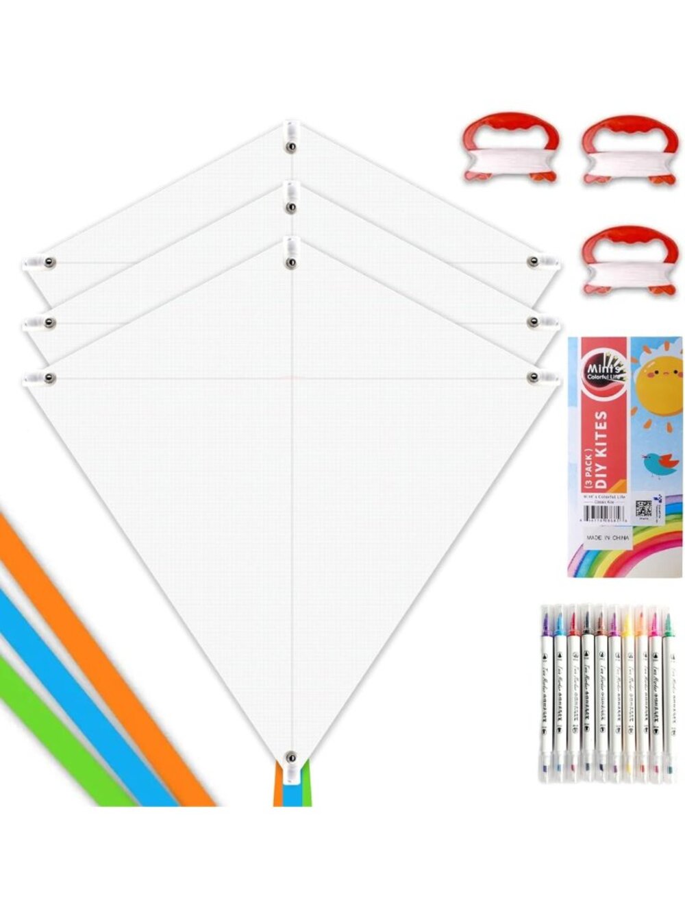 DIY Kite Making Kit for Kids - Bulk Decorating & Coloring Party Pack, White